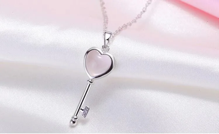 Женское ожерелье из серебра 925 пробы с розовым опалом|love heart|fashion necklacenecklace fashion |