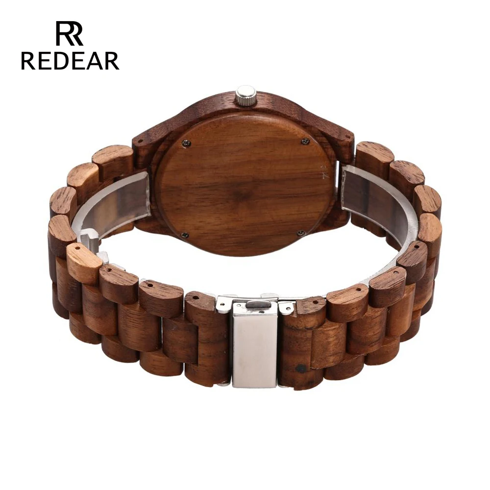 REDEAR деревянные часы орехового дерева чехол шкалой Группа Кварцевые лучшие