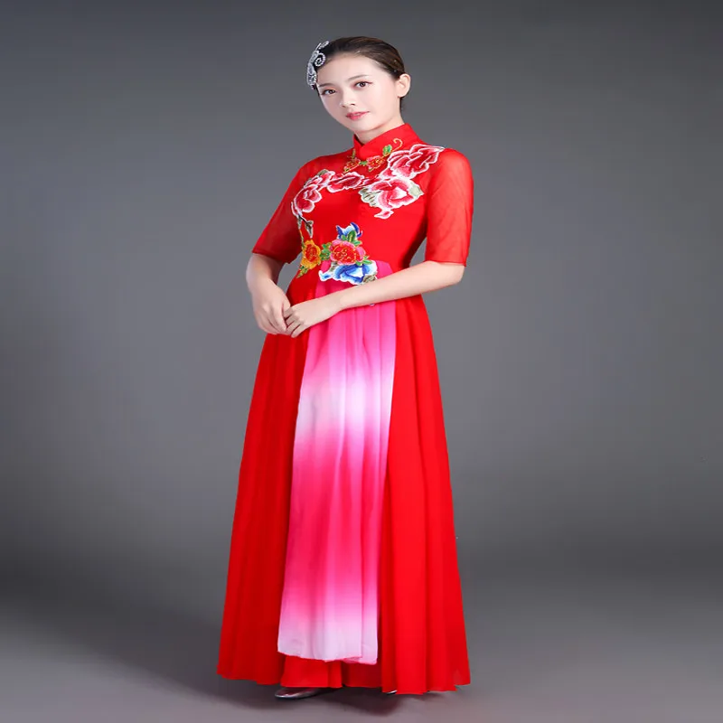XYF95#Concert dress ribbon applique embroidery long Bridesmaid dresses Chiffon Chinese wholesale women's fashion clothing | Свадьбы и