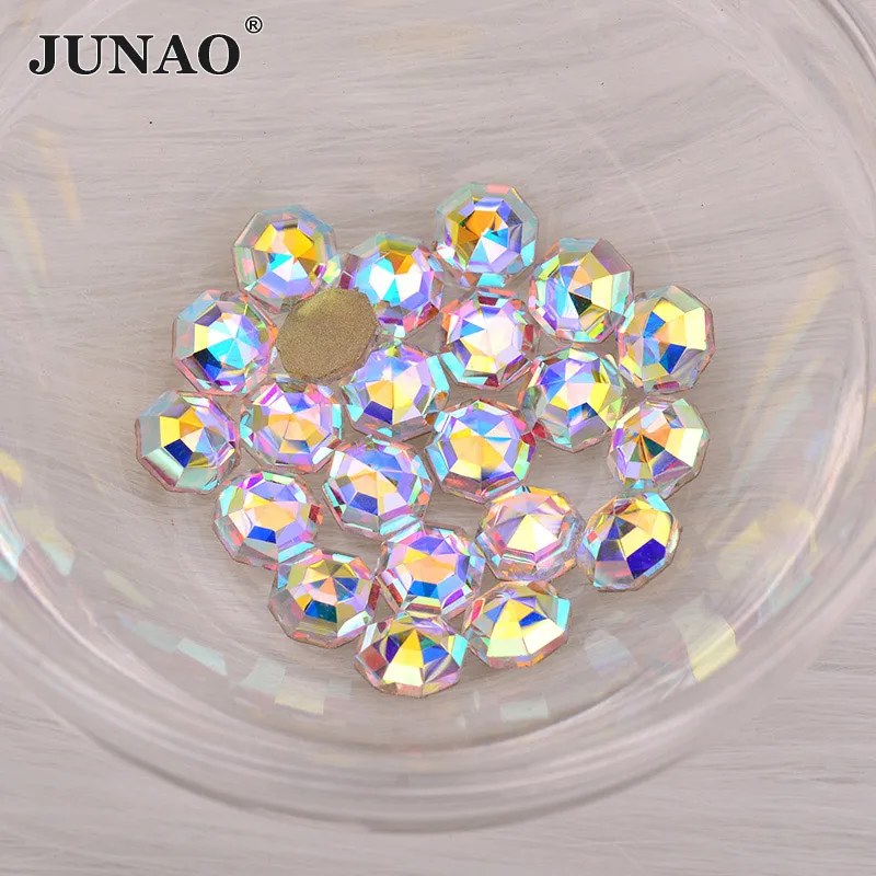 JUNAO, высокое качество, 50 шт., 8 мм, снежинка, кристалл, AB, стекло, Стразы для ногтей, плоская задняя сторона, украшение для ногтей, камни, не исправление, стразы - Цвет: 6mm Round Octagon