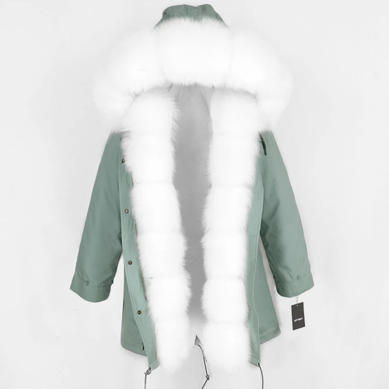 cyan-blue white OFTBUY, зимняя женская куртка, пальто из натурального меха, длинная парка, Воротник из натурального Лисьего меха, Толстая теплая брендовая Роскошная Съемная Повседневная Новинка - Цвет: cyan-blue white
