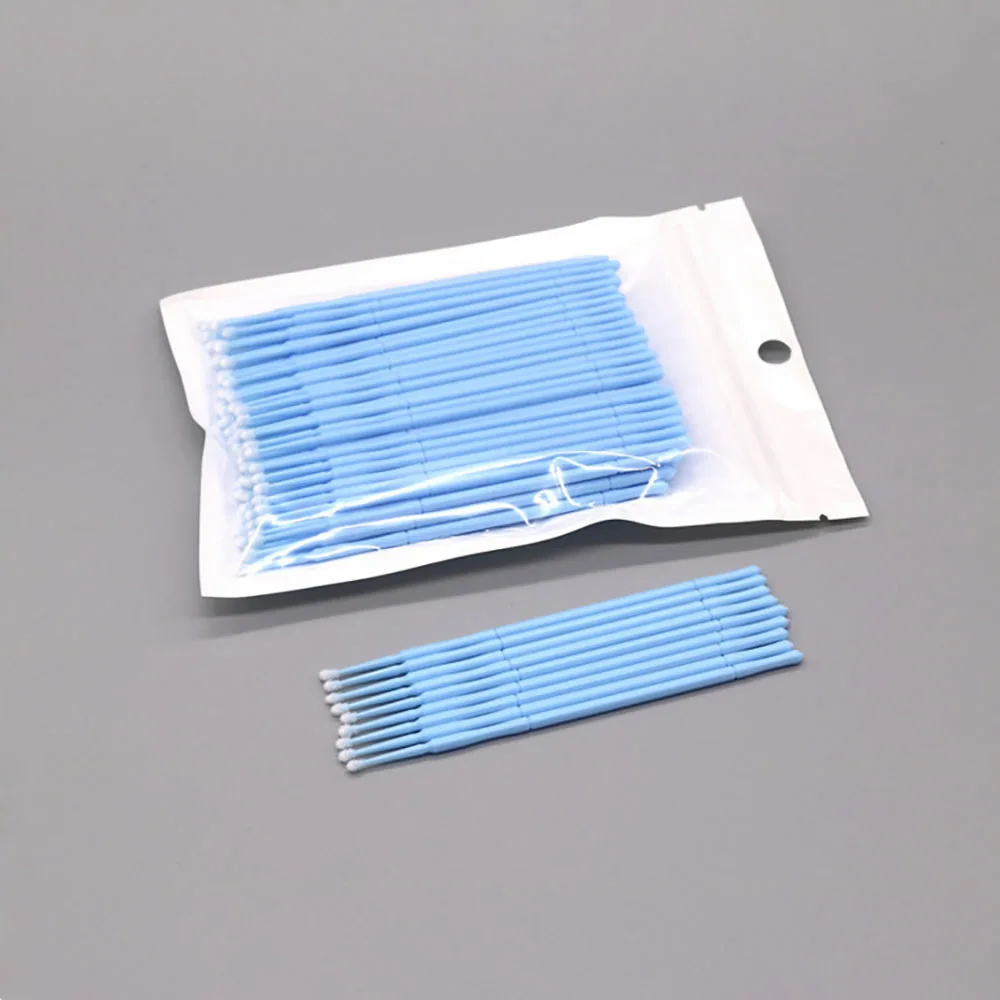 light blue 100 шт./лот, микро-щетка, ватные палочки, для бровей с ресницами, губами, для чистки ушей, косметические ватные палочки, мягкие чистые палочки, инструмент для макияжа - Цвет: light blue
