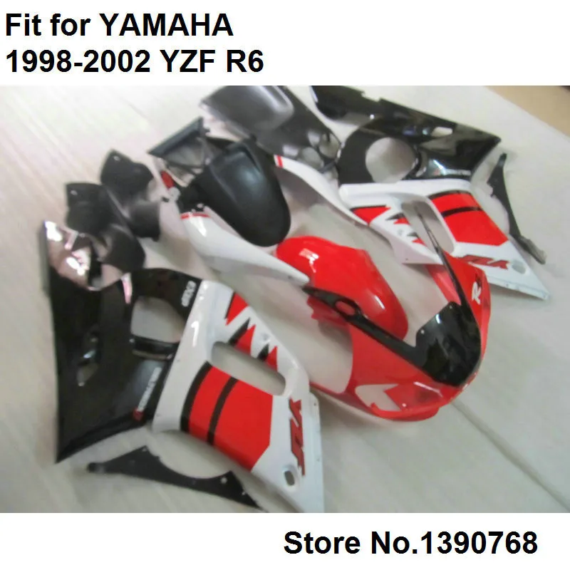 Бесплатные пользовательские обтекателя kit для Yamaha Красный, черный, белый YZF R6 98 99 00 01 02 мотоцикл корпус обтекателей YZFR6 1998-2001 2002 HZ69