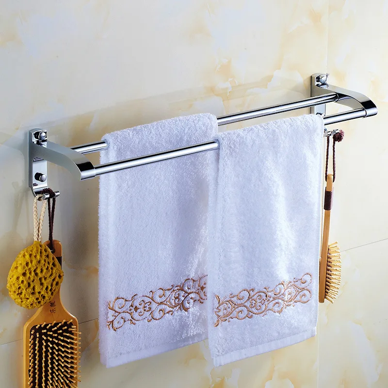 Double towel bar Набор подвесных полотенец из плотной нержавеющей стали для ванной комнаты, вешалка для полотенец, туалетная щетка, аксессуары для ванной комнаты, крючок, бумажная вешалка для полотенец - Цвет: Double towel bar