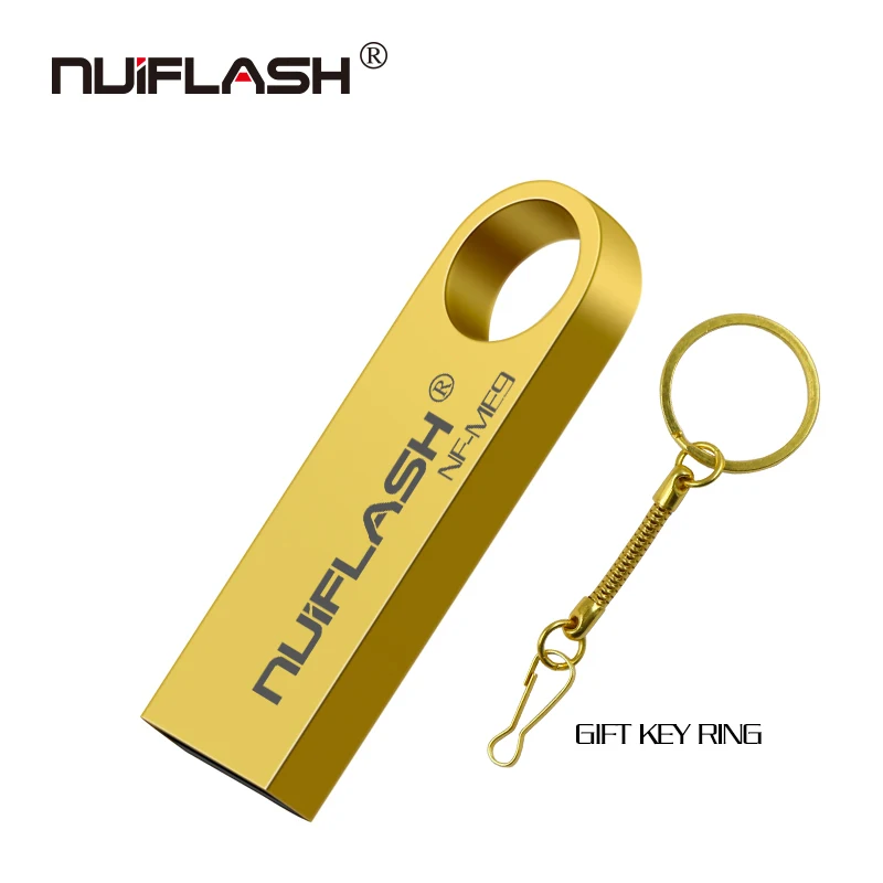 golden Nuiflash USB флеш-накопитель 8 ГБ/16 ГБ/32 ГБ/64 ГБ флеш-накопитель 128 ГБ Флешка флеш-диск USB 2,0 карта памяти USB диск Бесплатный брелок - Цвет: golden