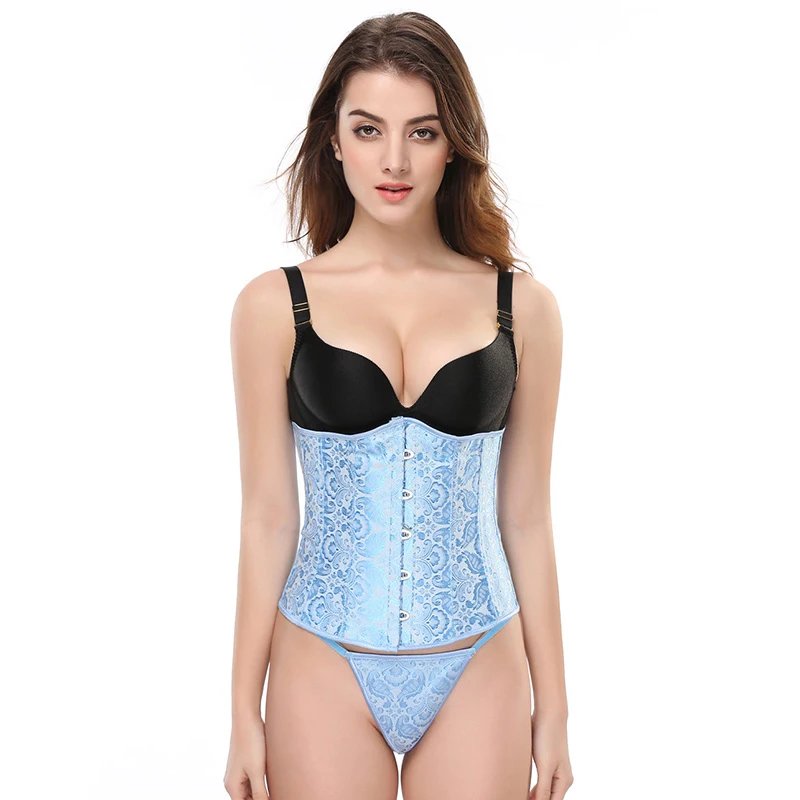Талия Добби Cincher корсет под грудь бюстг шнуровка Бюстье Топ Летнее нижнее белье одежда Черный Белый Сексуальное белье стринги XS-6XL - Цвет: Небесно-голубой