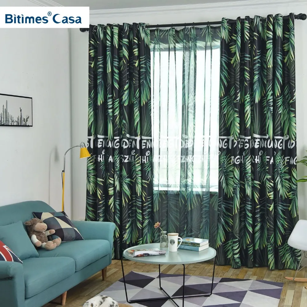 Tropical Plant Leaves Pattern Windows Blackout Curtain For Living Room Bedroom Interior Decoration High Shading Home | Дом и сад