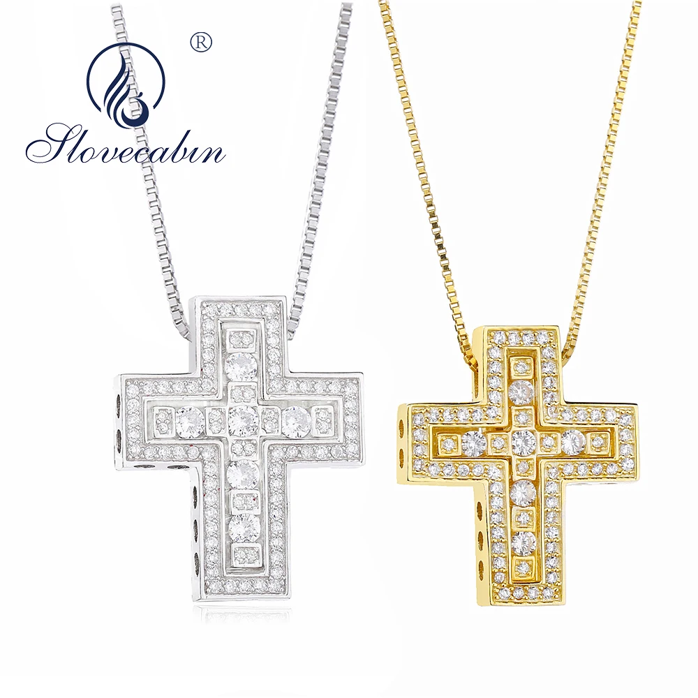 Slovecabin Japan Design 100% 925 Sterling Silver Cross Pendant & Necklace For Women Double Cross Pendant Men Necklace Jewelry