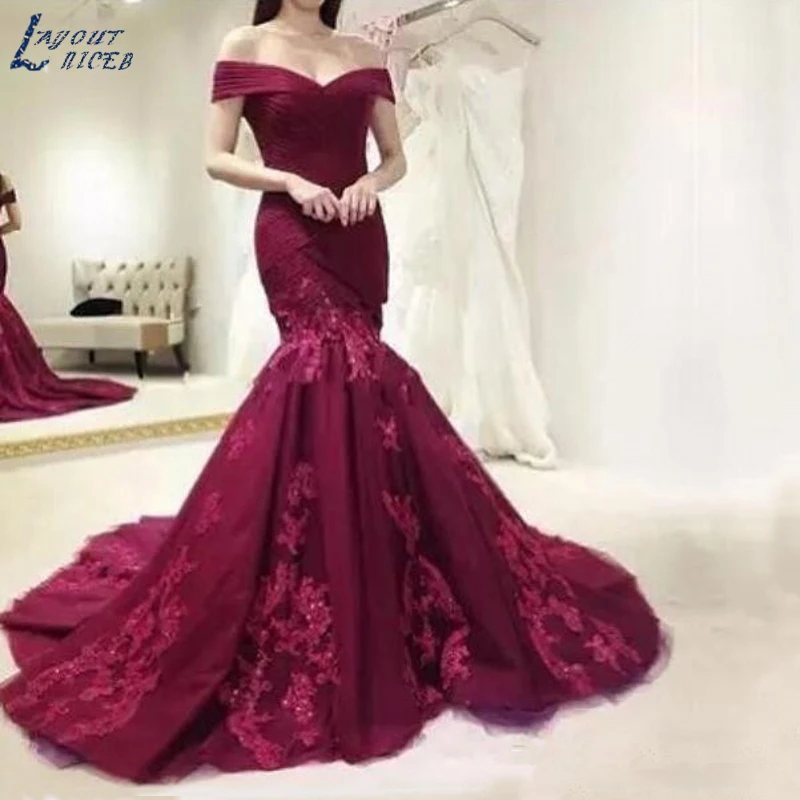 Женское вечернее платье Русалка AE0916 бордовое длинное кружевное Тюлевое с