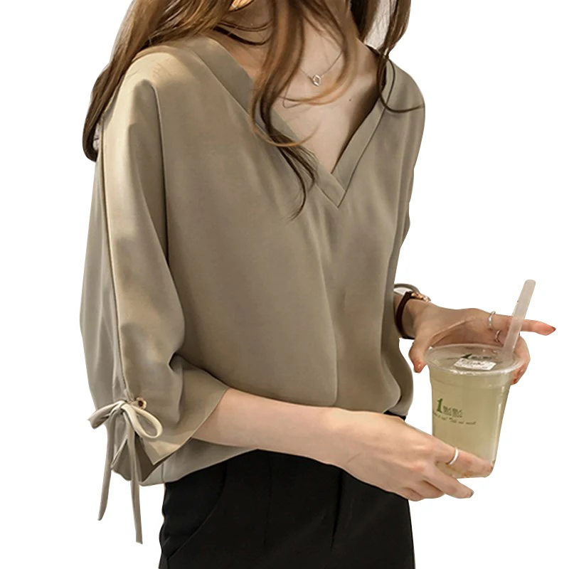 Блузка женская с длинным рукавом и бантом свободного покроя|Блузки| |