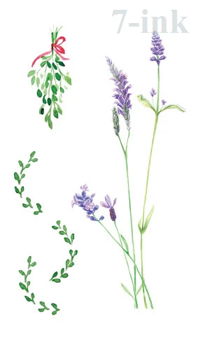 

Water Transfer Fake Tattoo Watercolor Lavender Grass Tatto Waterproof Temporary Flash Tatoo For Woman Gril 10.5*6cm
