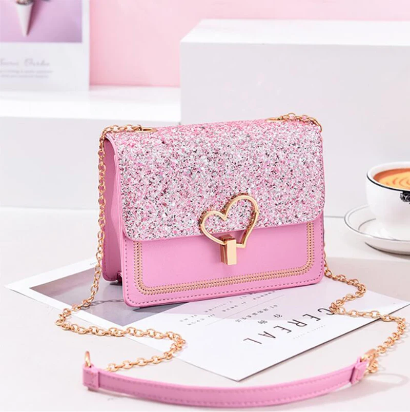 Yogodlns женская мягкая пу белая блестящая Love shape Lock сумка на плечо Новая модная однотонная сумка на цепочке для девочек