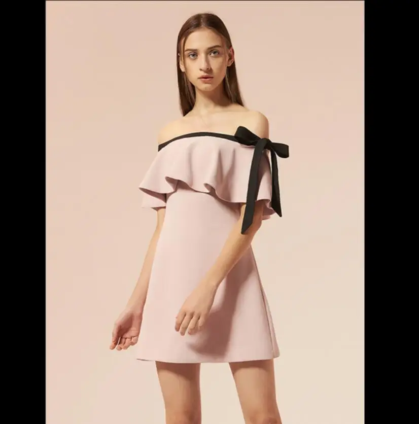 Модное летнее платье с вырезом лодочкой для вечеринки Розовое женское