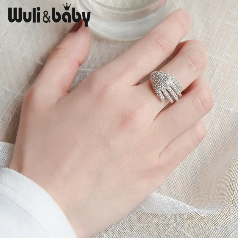 Wuli & baby Новый стиль Стразы Серебряное кольцо женская мода обручальное вечернее