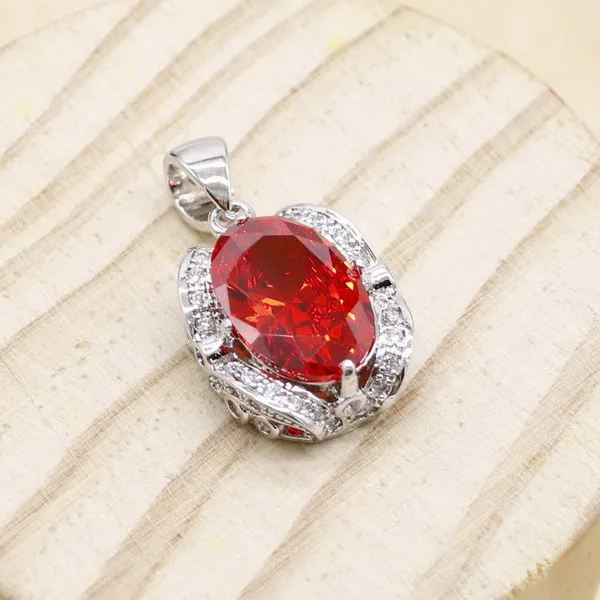 Red Овальные оливково-Зеленые Синие красные камни 925 Серебряное ожерелье Подвеска для женщин ювелирные изделия 3 Цвета - Окраска металла: Red