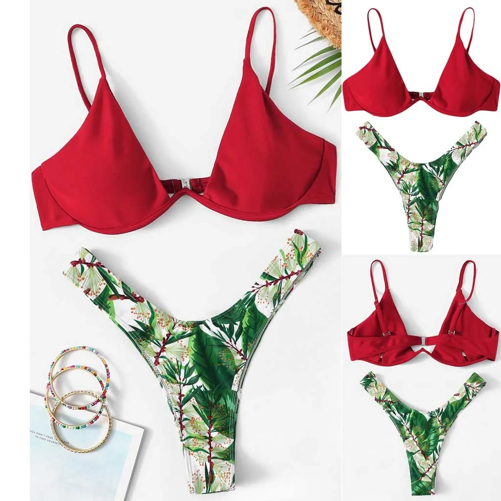 Бикини 2020 женский купальник с принтом бюстгальтер пуш-ап подкладкой пляжный