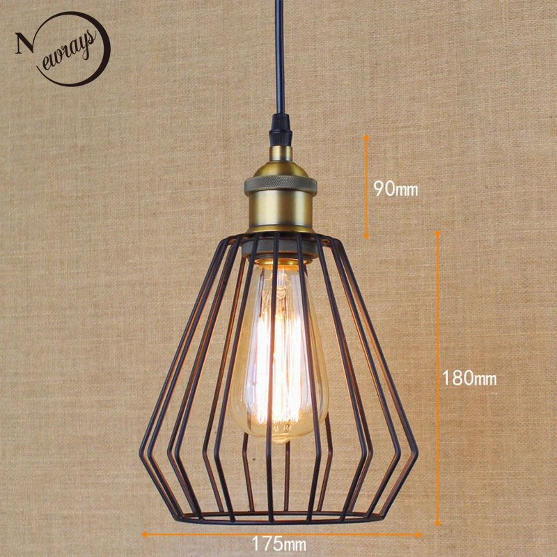 Металлическая металлическая проволочная Подвесная лампа для кухни/бара черного