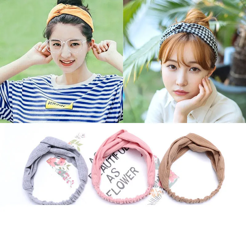 Новинка, женские весенние брезентовые мягкие однотонные повязки на голову, Винтажные эластичные повязки на голову с перекрестным узлом, банданы, резинки для волос для девушек, аксессуары для волос