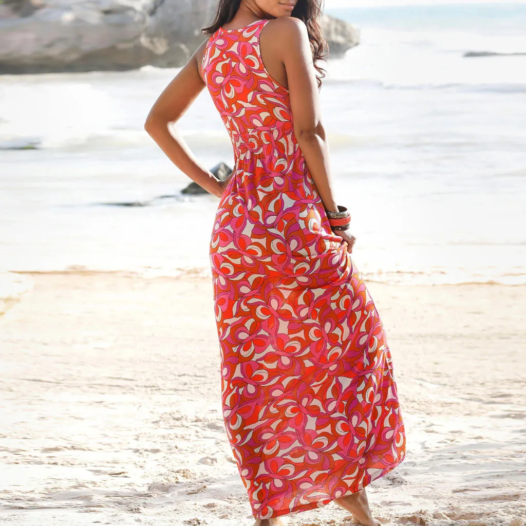 Летний женский длинный сарафан без рукавов с V-образным вырезом | Женская одежда