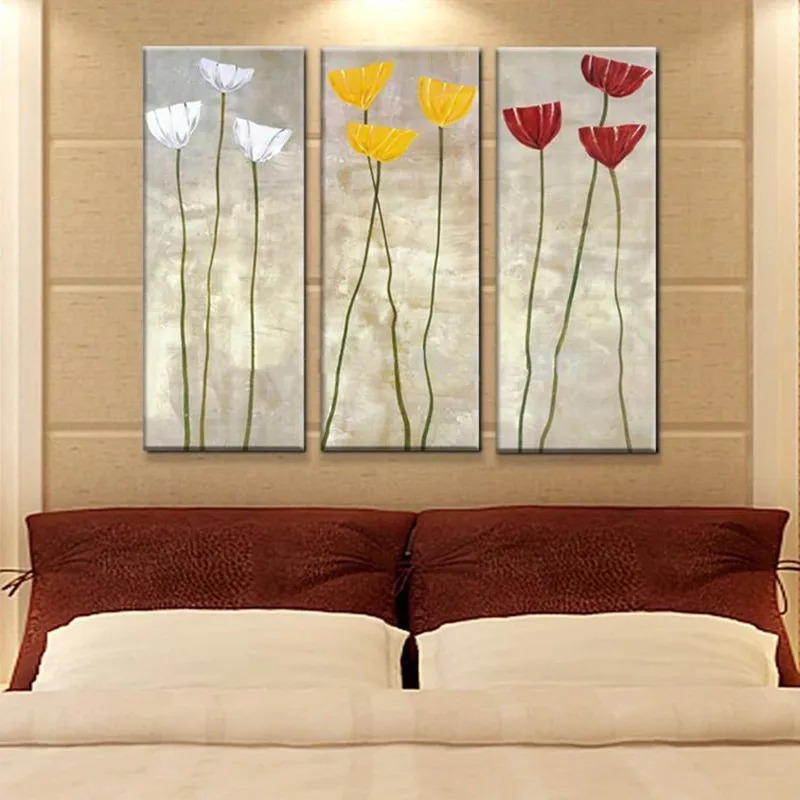 Ручная роспись Красный Желтый цветок картина маслом на холсте акриловыми