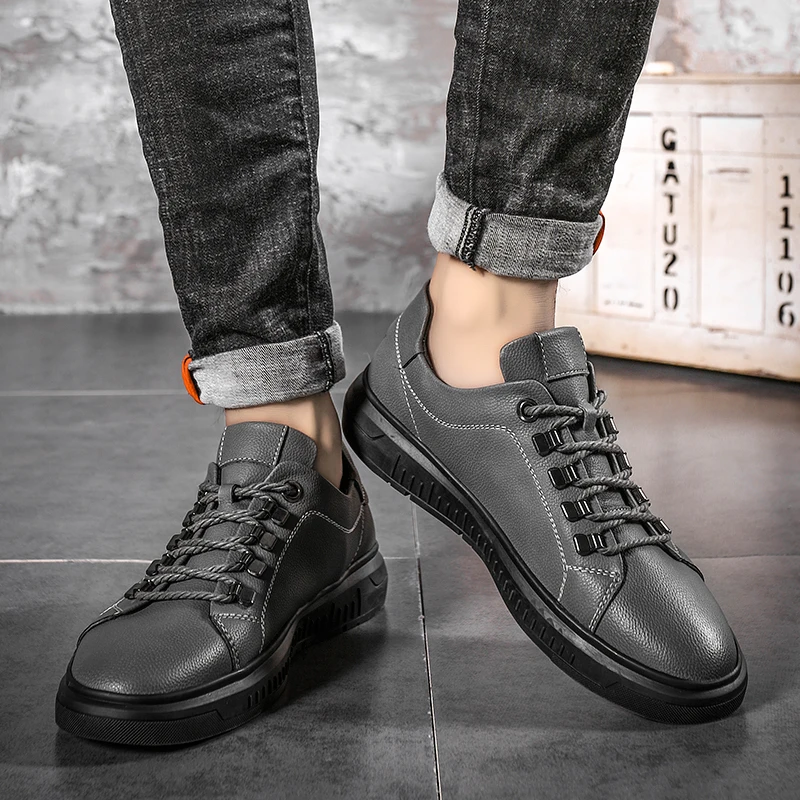 Кожаные кроссовки ONLYMONKEY на шнуровке водонепроницаемые увеличивающие