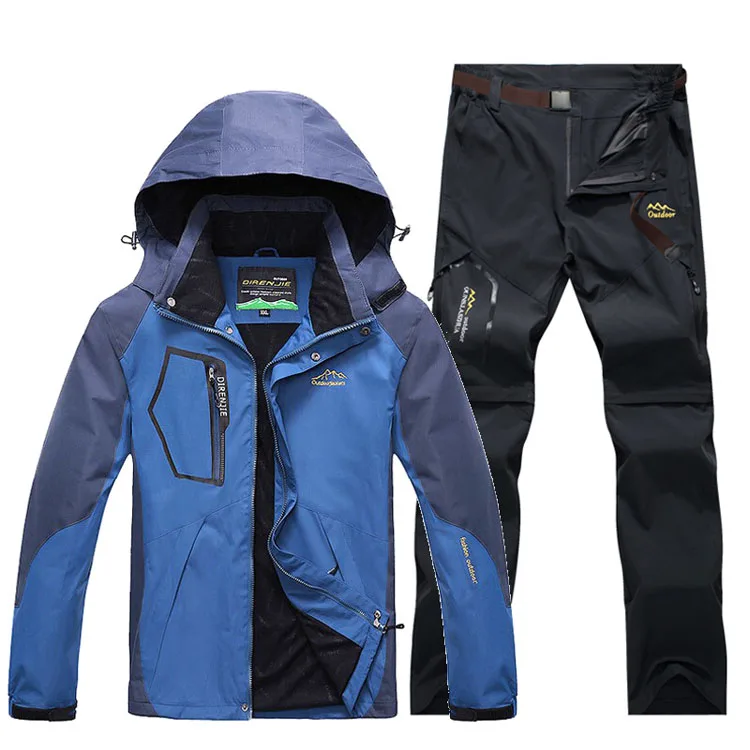 Denim blue TRVLWEGO мужские летне-весенние походные куртки для рыбалки походные треккинговые штаны для путешествий быстросохнущие брюки костюм размера плюс - Цвет: Denim blue