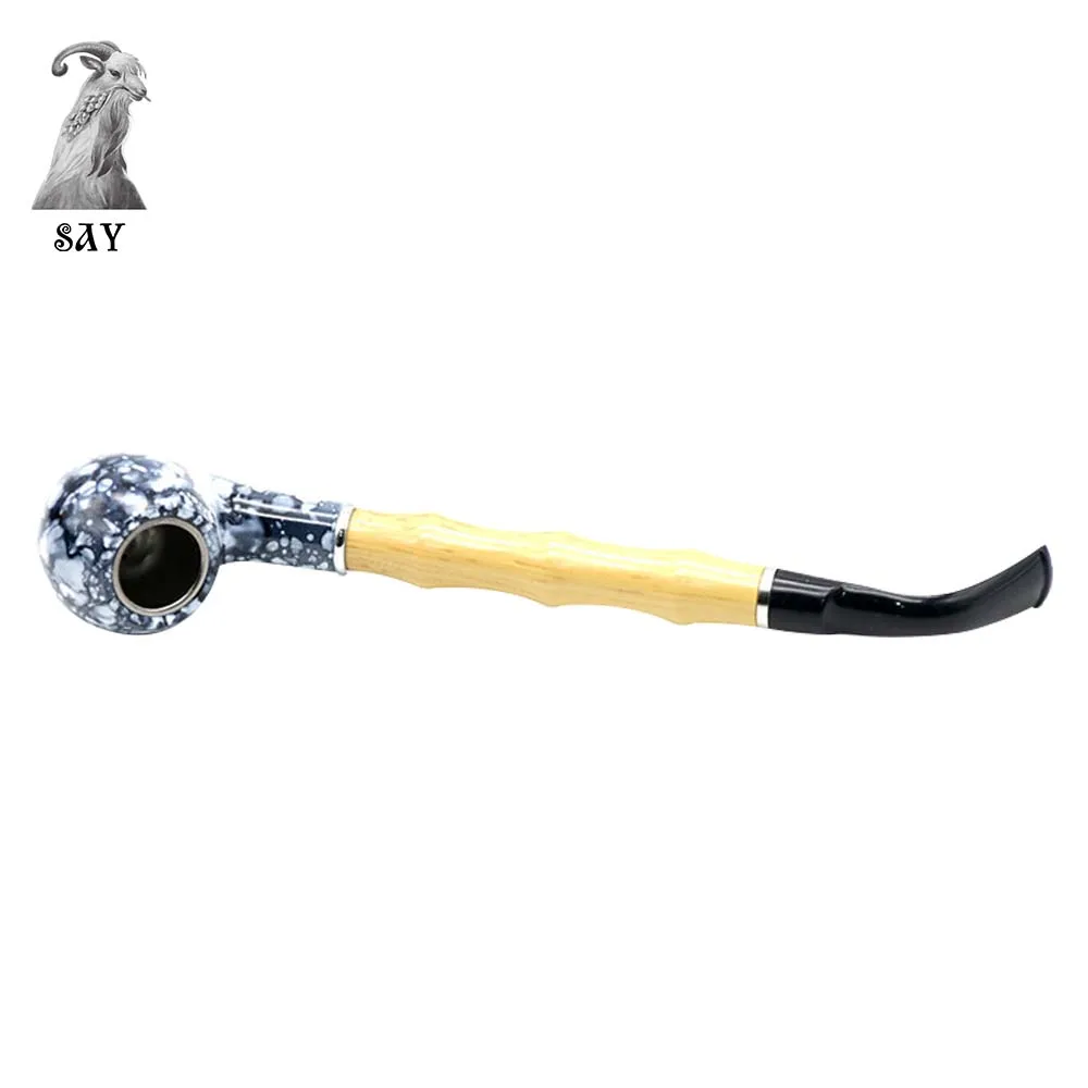 

SY Blue and white porcelain Bakelite Smoking Pipe Bamboo Pole Wooden Pipe Metal Filter Herb Tobacco Pipes Smoking Accessories