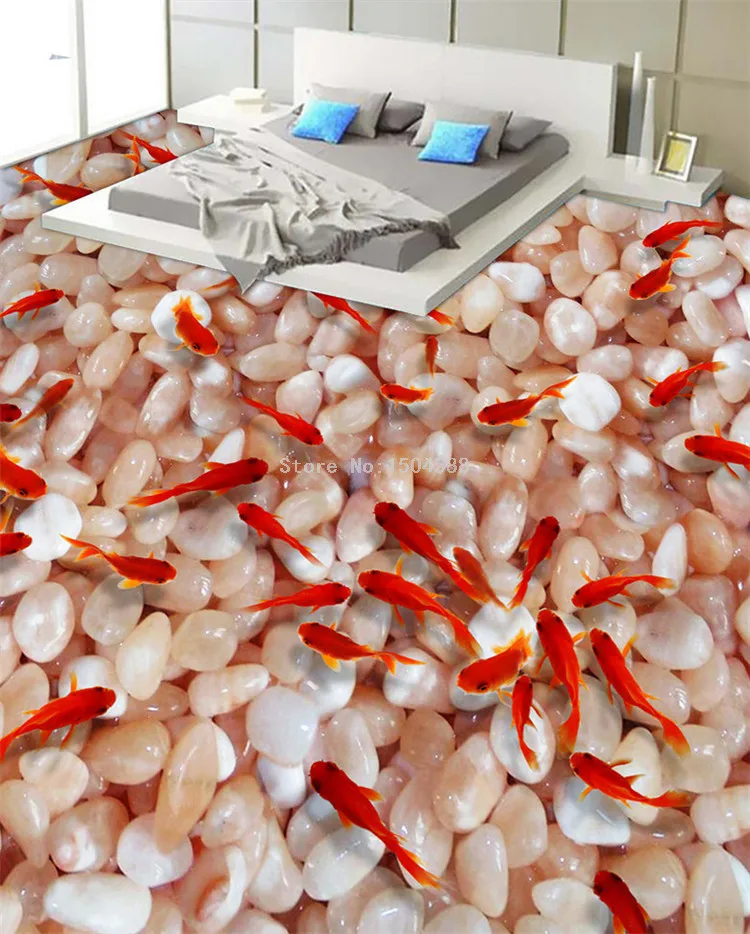 ПВХ самоклеющиеся водонепроницаемые 3D напольные плитки обои кухня ванная комната Золотая рыбка подушки с рисунком в виде камня живопись фрески наклейка домашний декор