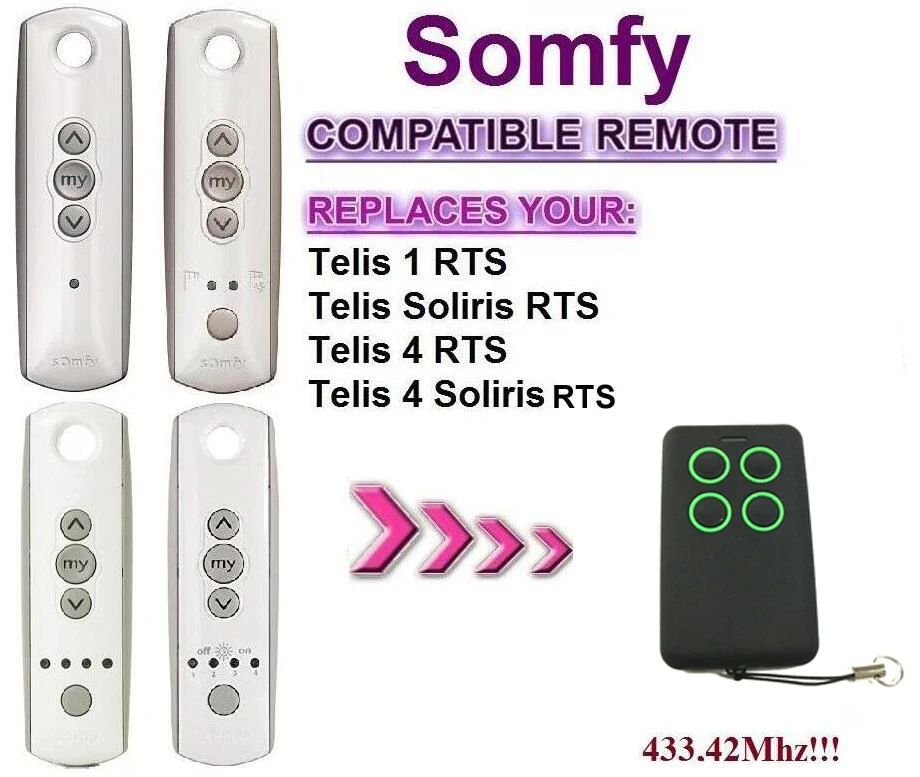 Совместимость двери гаража дистанционного управления 433,42 мГц Somfy тэлис 4 RTS, Somfy тэлис 4 Soliris RTS