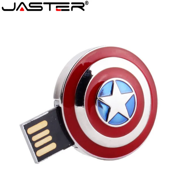 Металлический флеш-накопитель JASTER captain america Shield usb 2,0, 4 Гб, USB флеш-накопитель, 8 ГБ, 16 ГБ, 32 ГБ, 64 ГБ, 5 шт., цветная печать логотипа
