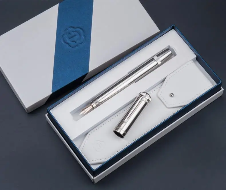 Silver Роскошная перьевая ручка с полным металлическим корпусом, 10 к Золотое перо, ручки для письма, скрытый поворотный поглотитель чернил, Офисная ручка H718 - Цвет: Silver
