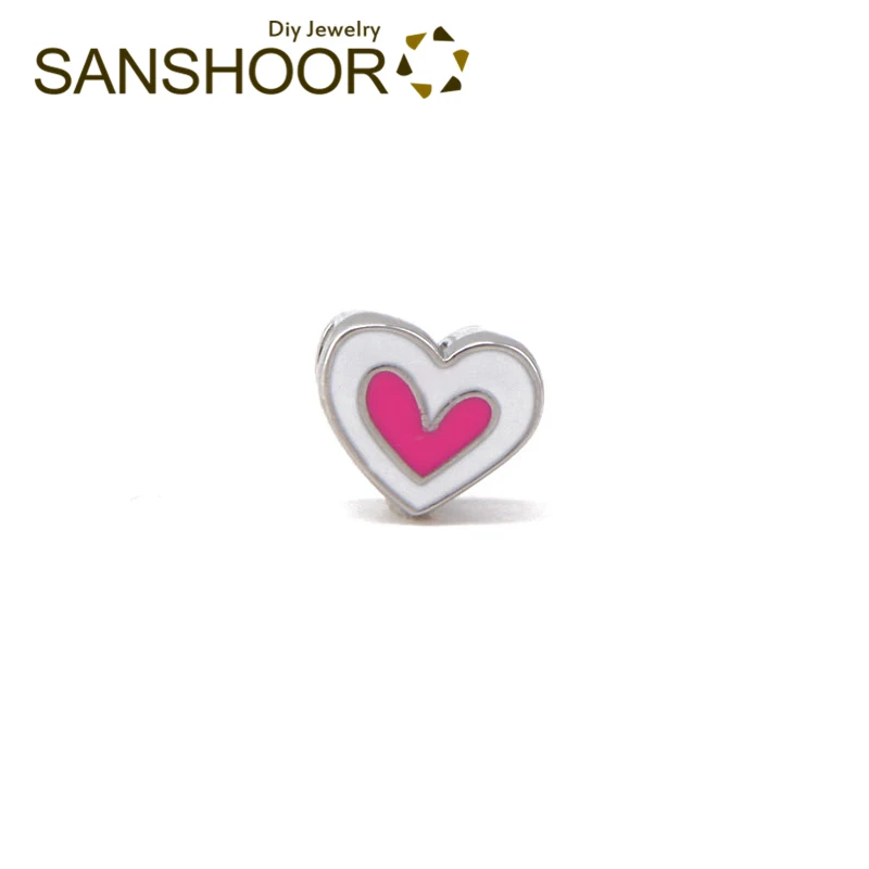 SANSHOOR подвески с розовыми сердечками подходят для 8 мм кожаный браслет хранитель