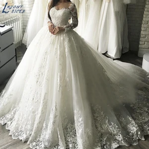 New Gorgesous Long Sleeves Ball Gown Lace Wedding Dresses Luxury Summer Dress 2020 Bridal Gown vesti