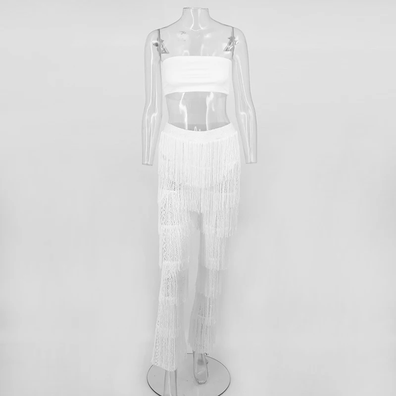 DRESSMECB комплект из двух предметов с кисточками Женский Топ без бретелек и штаны