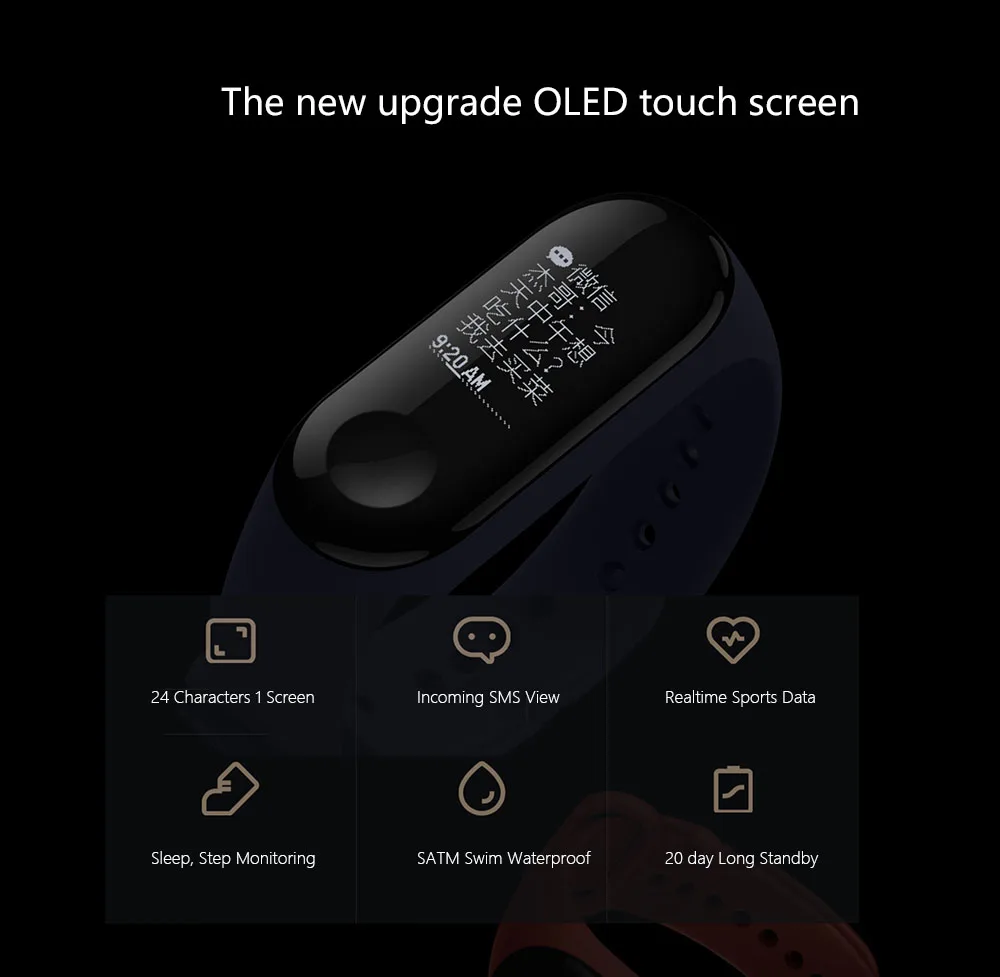 Xiaomi Mi Band 3 4 мгновенное сообщение фитнес-трекер для измерения сердечного ритма OLED сенсорный экран водонепроницаемый смарт-браслет