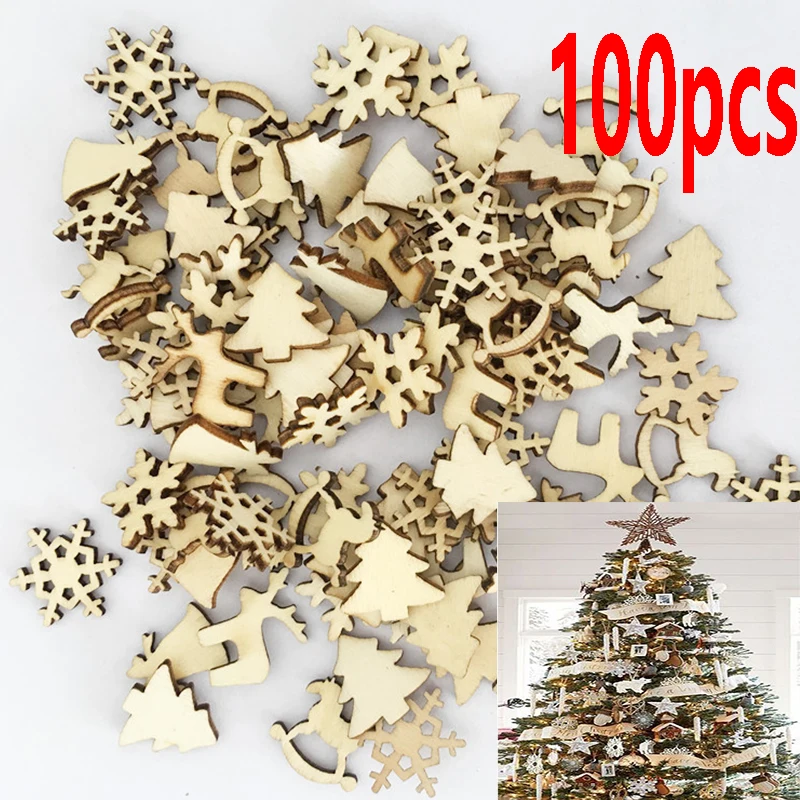 100 шт. деревянные рождественские украшения для дерева подвесные дома Navidad 2018