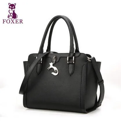 black Новинка года FOXER кожаная женская сумка известных брендов Простые Модные женские сумки через плечо сумка-мессенджер из воловьей кожи с крыльями - Цвет: black