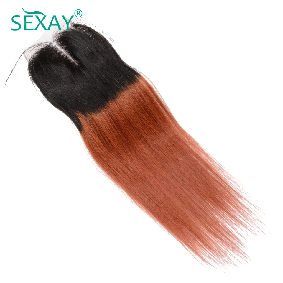 Sexay Ombre Color Hair Brazilian Straight Hair Lace Closure With Baby Hair 2 Tone 1B/350 Orange Color Hair Non Remy Lace Closure