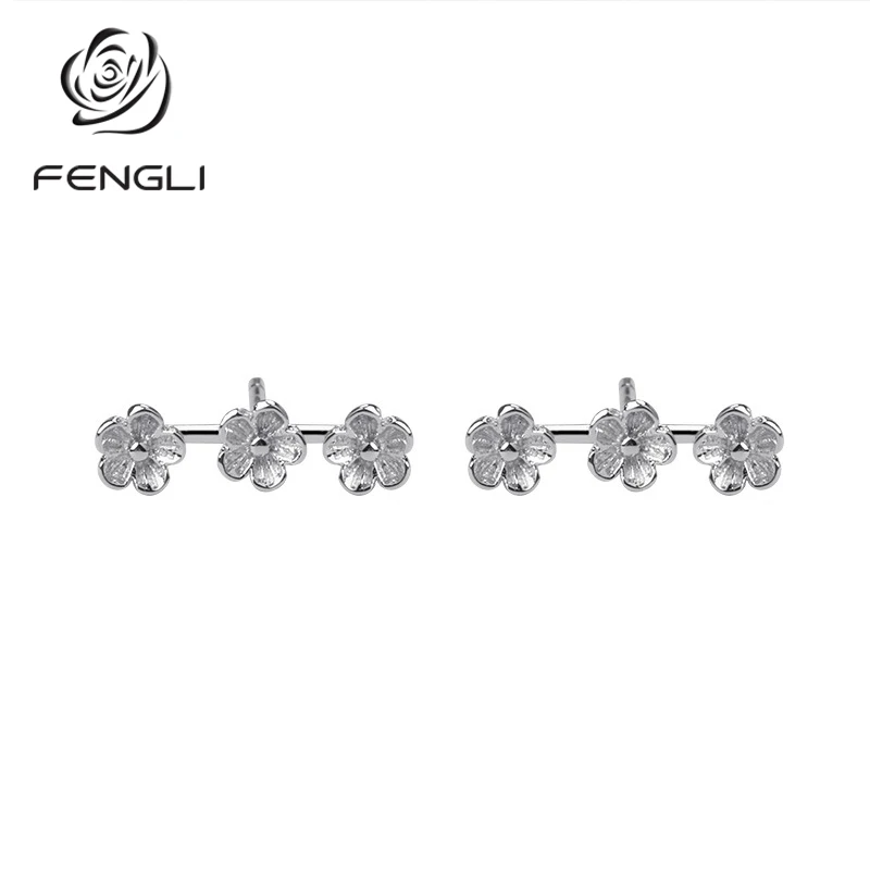 Женские серебряные серьги FENGLI с тремя цветами элегантные серьги-гвоздики в виде