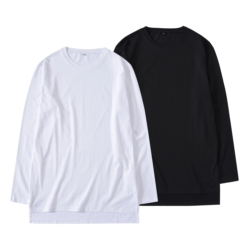 QoolXCWear Men's T-shirt Solid Extended Elongated Plain T Shirt Cotton Top Tee Hight Street long slevee | Мужская одежда