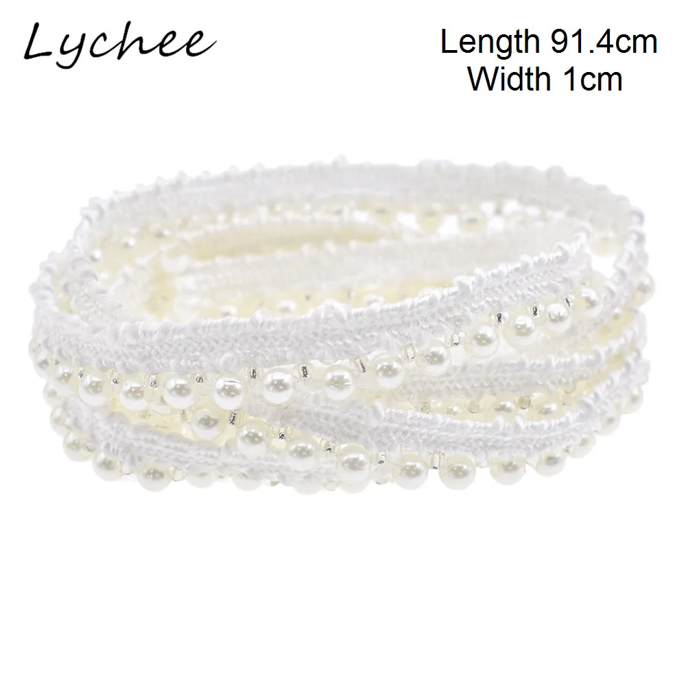 Lychee 1 ярд имитация жемчуга отделка из бисера Край ленты ткань для дамы свадебное