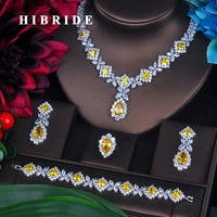 hibride charm yellow cubic zirconia jewelry sets for women bridal wedding sets 4 pcs earring necklace ring bracelet gift n 391