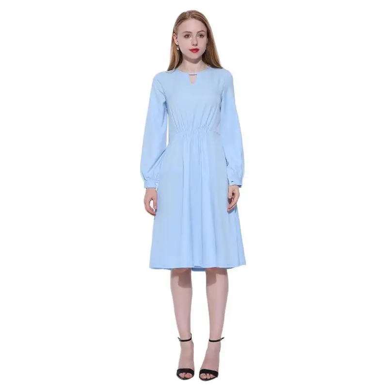 Autumn Winter Long Sleeve Casual Dresses Girl Women 2018 Puff Blue White Pink Midi Party Swing Dress Clothes | Женская одежда