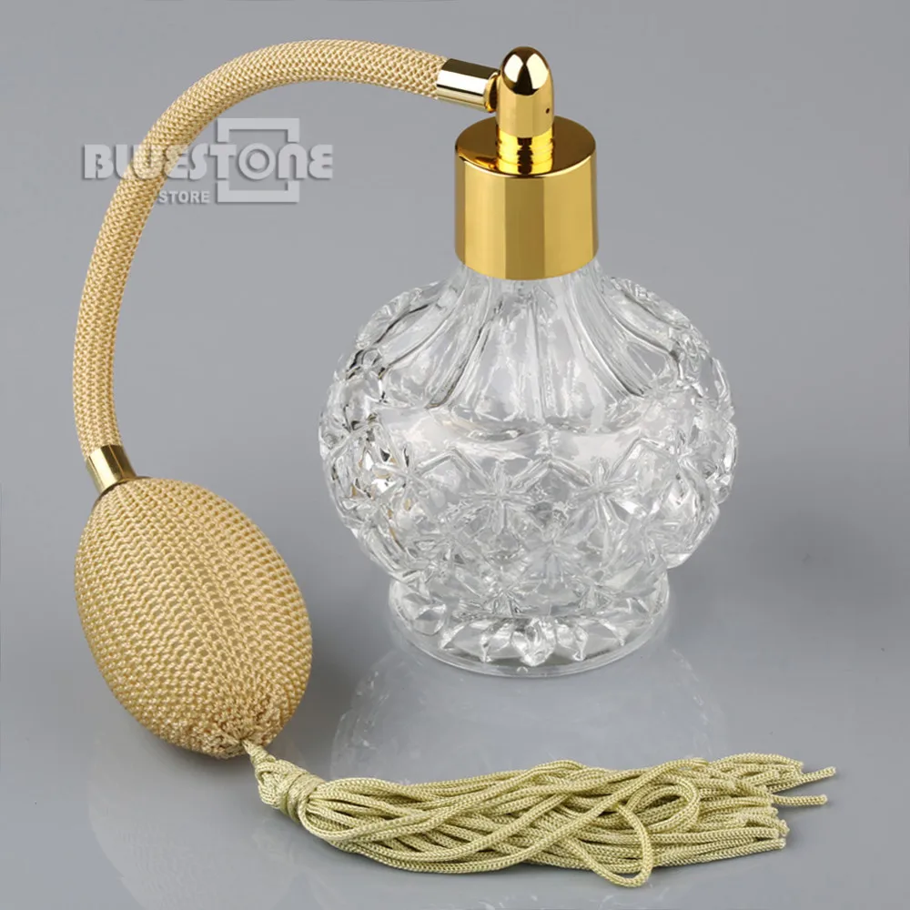Clear Crystal Glass Perfume Bottle Atomizer with Yellow Long Tassel Spray Pump 80ml | Красота и здоровье
