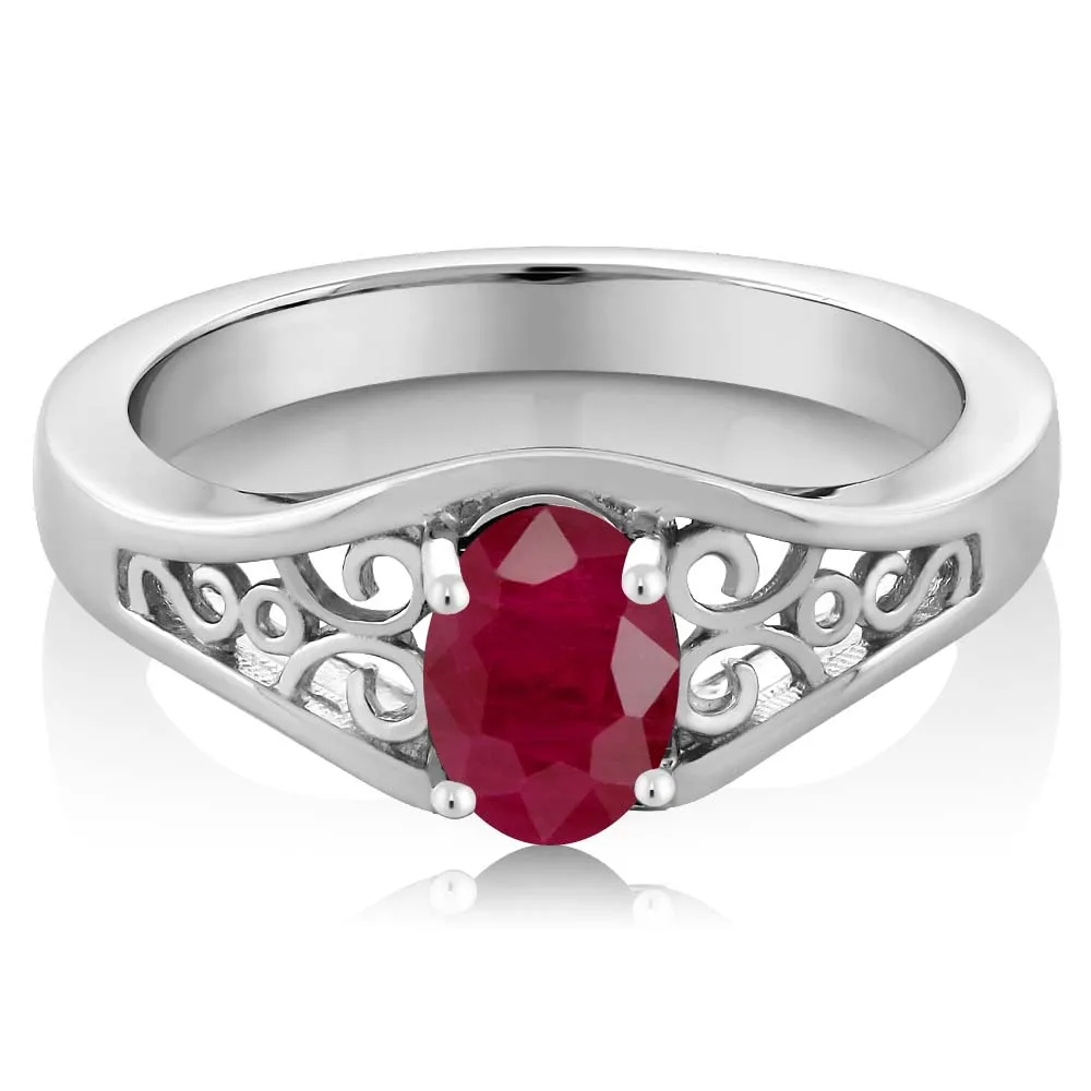 Драгоценного камня King Овальный красный рубин 925 Серебро Ring 1.02 ct обручальное
