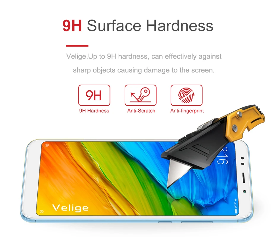 Velige полное покрытие закаленное стекло для Xiaomi Redmi 5 Plus Xiomi Redmi5 защита экрана 9H