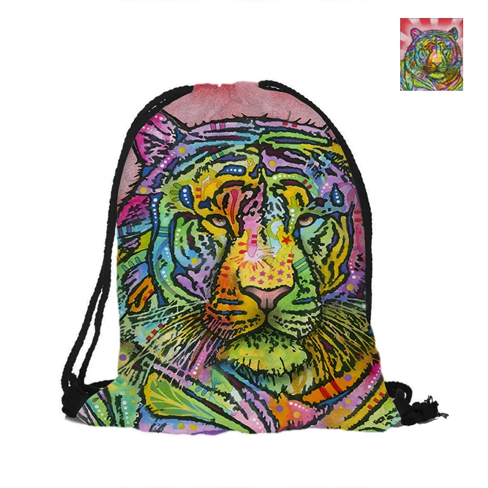 Рюкзак на шнурке с принтом Тигра для пляжа школы шопинга модные сумки из
