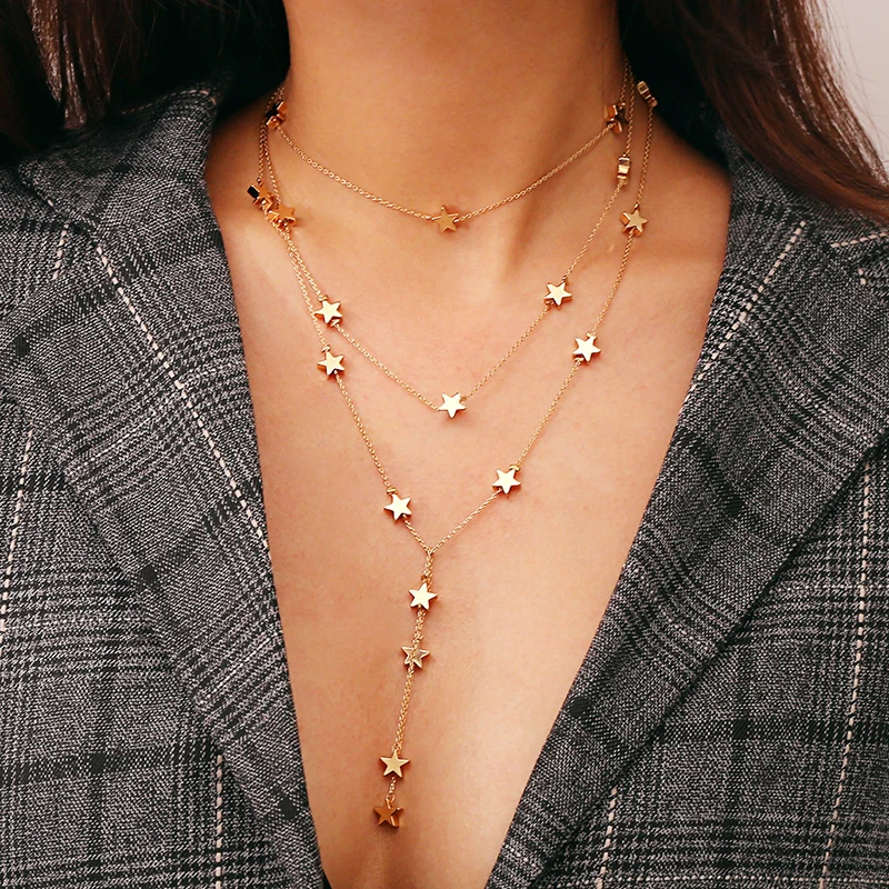 Золотая Женская цепочка SRCOI Изысканная звезда чокер женское ожерелье аксессуары