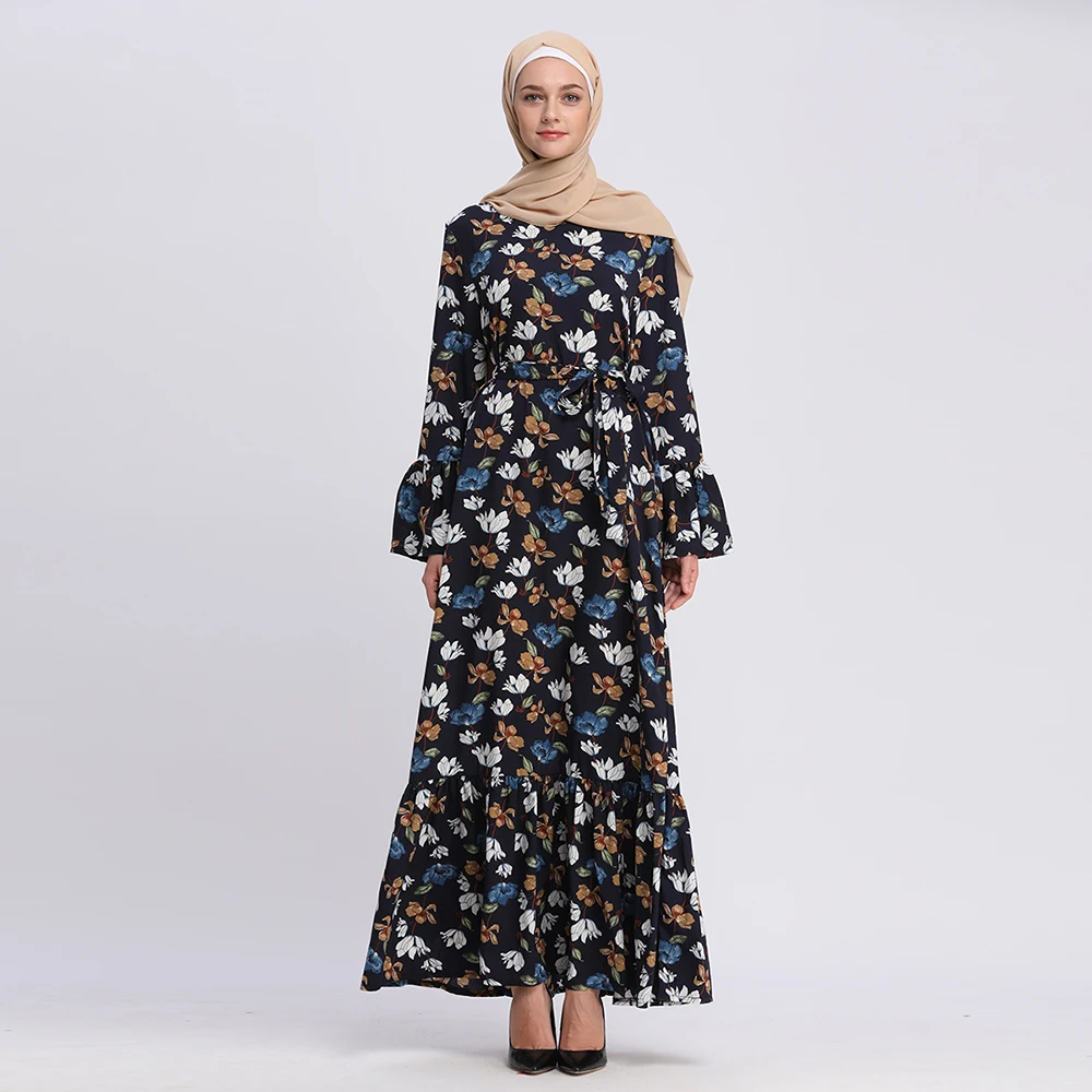 Женское Цветочное платье кардиган с расклешенными рукавами длинное туника