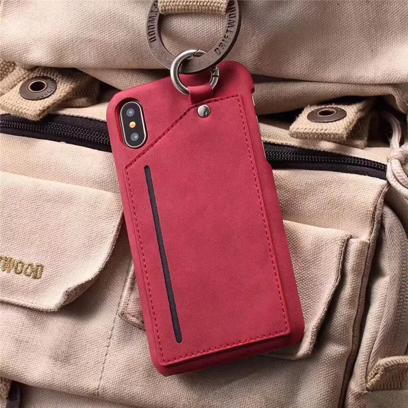 Гладить кольцо висит Coque чехол для Apple IPhone X Мода PU кожа Слот карты на заднюю крышку